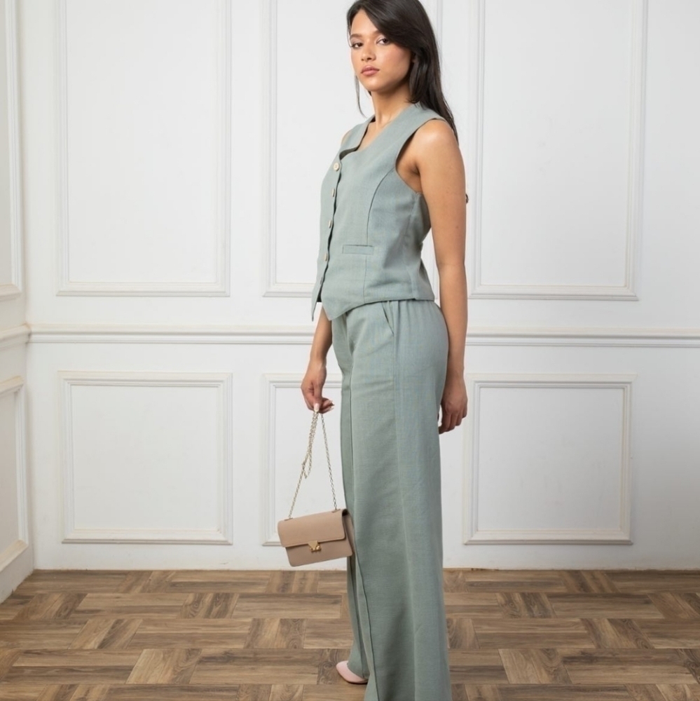 90’s lounge pants olive green vintage straight leg flowy lightweight high rise - Picture 3 of 14